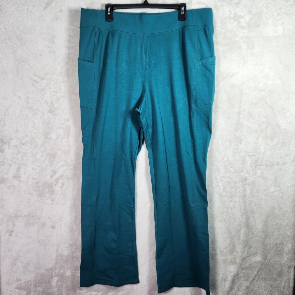 Denim & Co Pants Womens 1X Dark Spruce Active Duo‎ Stretch Boot Pockets A611698